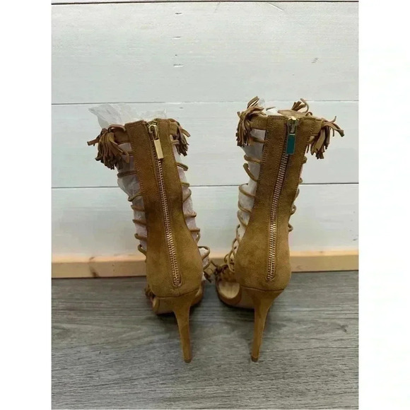 *NEW* Alejandra G. Heels - Size 40 (US‎ 9) Suede Fringe Tan High Heel Sandal - Picture 9 of 15